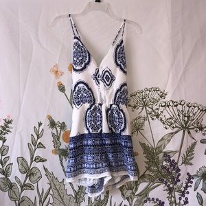 Blue and white patterned Romper